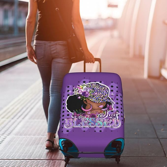 Travel Suitcase Protector African American Girl Elastic Protective Washable Luggage Cover With Concealed Zipper Suitable For 18-32 Inch(S (for 18-21 inch luggage))