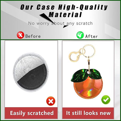 Shiny Leather Charm Keychain Holder Case Compatible with AirTag,Cute Protective Cover with Keyring,Anti-Scratch Finder GPS Tracker Case for Wallet Keys,Bag,Pets(Persimmon)