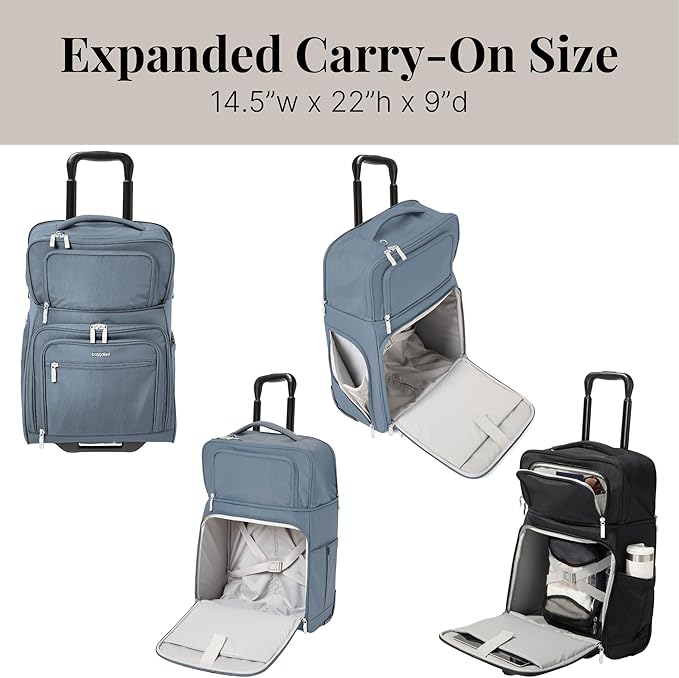 Baggallini Expandable Underseat Carry-On - Lightweight Travel Luggage Carry On Weekender with Wheels