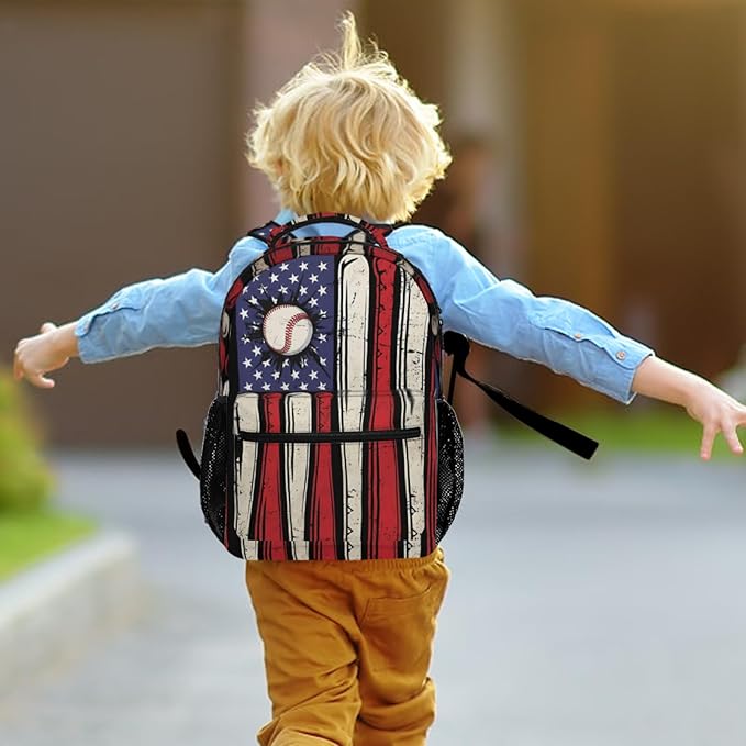American Flag Baseball Print Backpack, Laptop Backpack with Multiple Pockets for Adult Hiking Travel Work 17 Inch