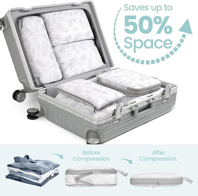 Cambond Compression Packing Cubes for Travel Women - Expandable Travel Bags Luggage Organizers Travel Essentials Compression Cubes for Travel Carry on Suitcases Organizer