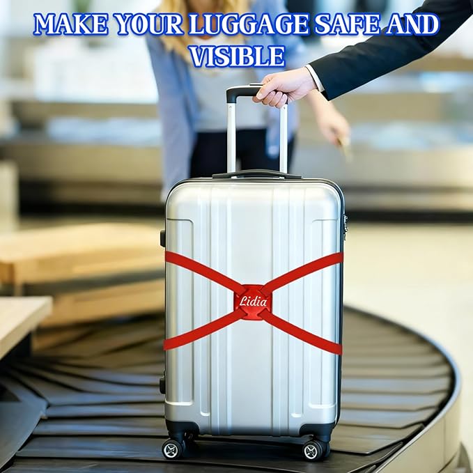 Personalized Luggage Straps Bag Bungee, Custom Luggage Straps for Suitcases - Add a Bag Securely, Burst-Proof Elastic Travel Strap, High-Vis Luggage Connector Straps Adjustable 28"-95" (1)