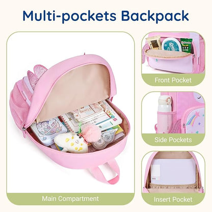 mommore Kids Backpack Preschool Kindergarten Backpack for Girls 4-6 Butterfly Girl Bookbag 15” for Elementary School
