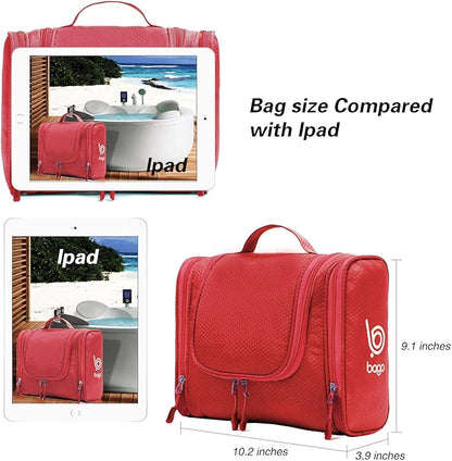 Bago Travel Toiletry Bag for Women and Men X-Large Waterproof Hanging Large Toiletry Bag for Bathroom and Travel Bag for Toiletries Organizer -Travel Makeup Bag (Red)