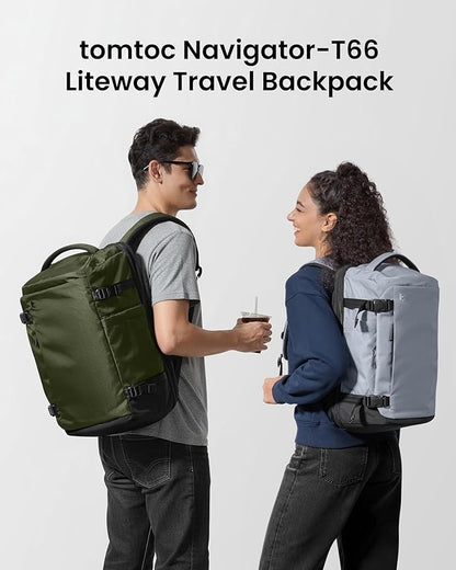tomtoc Travel Backpack 28L, TSA Friendly Flight Approved Carry-on Luggage, Personal Item Travel Bag, Water-Resistant Lightweight Business Rucksack, Durable Bag Fits 16 Inch Laptop