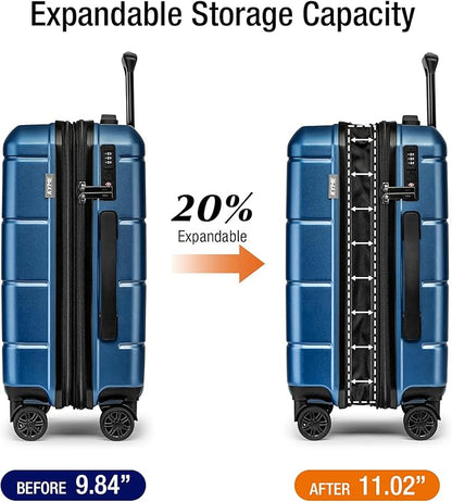 KYME Carry On Luggage 22x14x9 Airline Approved Expandable Hardshell 20 Inch Luggage with TSA Lock Carry On Suitcase with Wheels Small Travel Rolling Luggage with Cup Holder for Women Men Lt Blue