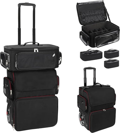 OCHEAL Rolling Makeup Train Case,with 7 Pcs Clear Makeup Bags, 18" Carry On Travel Cosmetic Organizer Suitcase,Extra Large Storage Trolley Makeup Case On Wheels for Hairstylist Cosmetology Artist