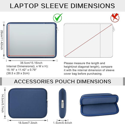 RAINYEAR 15.6 Inch Laptop Sleeve Case Soft Fluffy Lining Cover Carrying Bag with Front Pocket & Accessories Pouch, Compatible with 15.6" Notebook Computer Chromebook (Navy Blue, Upgraded Version)