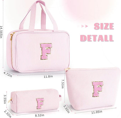 Toiletry Bag for Women,Personalized Initial Cute Makeup Pouch for Girlfriend Bridesmaid Wife | Travel Cosmetic Bag for Friend Female Sister | Birthday Gift Idea for Her Mom - Pink F