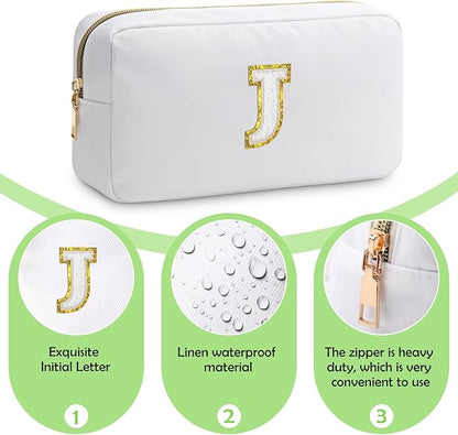 Initial J Makeup Bags Initial Letter A-Z Cosmetic Bag for Women Friends Daughter Sister Mom Inspirational Gifts Travel Toiletry Bag Christmas Birthday Gifts for Her Bridesmaid Bff Makeup Pouch J