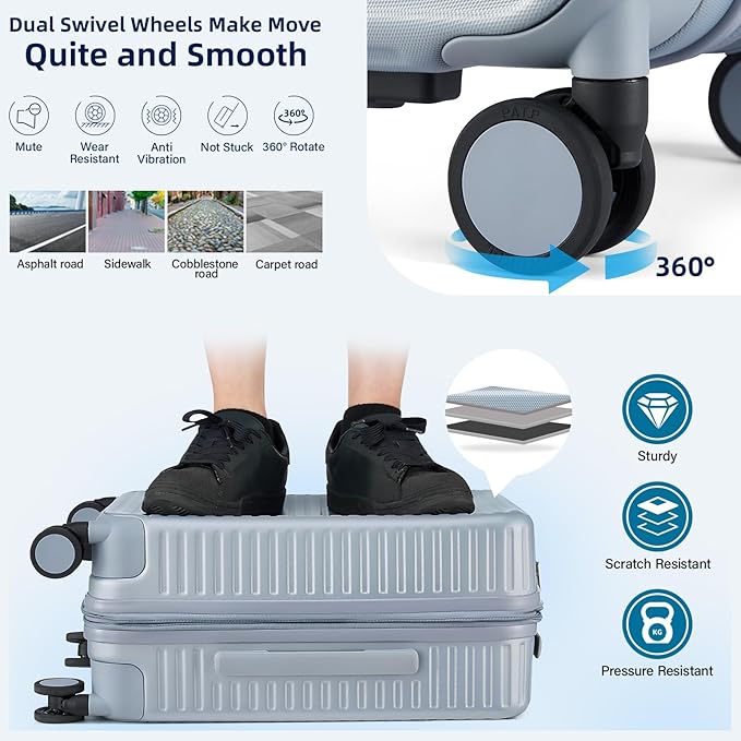 Hard Shell Suitcases Expandable Travel Luggage Sets 3 Piece, Carry on and Check in 3 Piece Luggage Suitcase Sets with Spinner Wheels Cup Holder Charger Built in (Silver, 20/24/28)