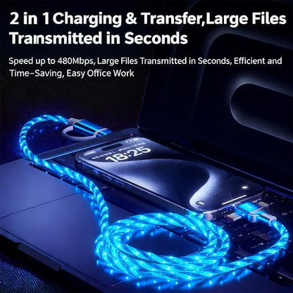 USB Cable PD Fast Charger Lighted Up(USB 6IN1 Starry Blue) Mobile Phone Data Cable,Fast Charging Cable,TPE Material,Compatible with Almost All Devices.