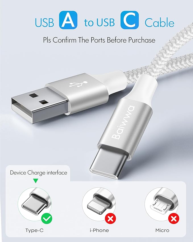 Extra Long White USB C Cable 20ft, USB A to Type C Cable Charger Cord Premium Nylon Braided for iPhone 16 15 Series Samsung Galaxy Note Tab, Moto, LG, Pixel and More USB C Smartphone & Tablet