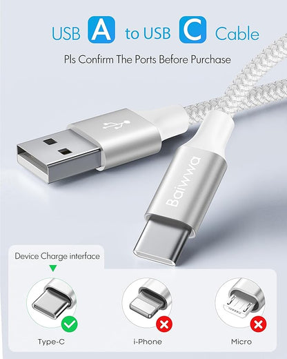 Extra Long White USB C Cable 20ft, USB A to Type C Cable Charger Cord Premium Nylon Braided for iPhone 16 15 Series Samsung Galaxy Note Tab, Moto, LG, Pixel and More USB C Smartphone & Tablet