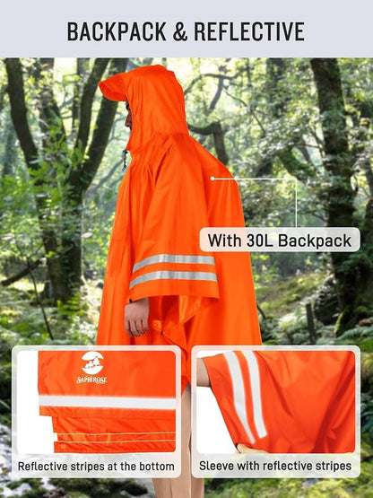 SaphiRose Hooded Rain Poncho Waterproof Raincoat Jacket for Men Women Adults