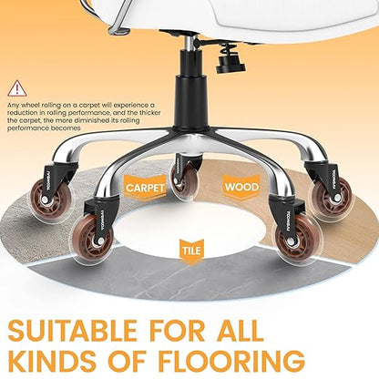 3 Inch Office Desk Chair Wheels Replacement, Computer Gaming Casters for Carpet, Stem 7/16-7/8 Set of 5 for Furniture Hardwood Hard Floors Chair Castors Tile Smooth Safe Quiet Rolling 660 LB, (Brown)