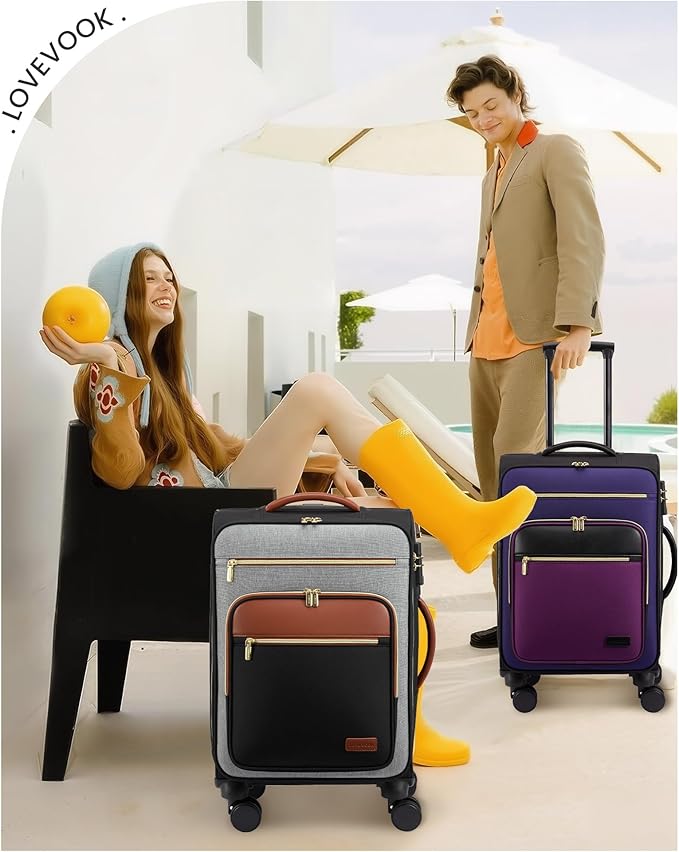 LOVEVOOK Carry on Suitcase 22x14x9 Airline Approved,20 inch Lightweight Waterproof Suitcases with 360° silent swivel wheels, TSA Lock and Compartment, travel Suitcase Black-violet-indigo-Purple