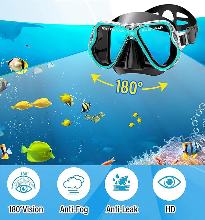 Snorkeling Gear for Adults with Fins Scuba Diving Gear Adult Professional Travel Snorkel Sets with Flippers,Anti-Fog Anti-Leak Diving Mask