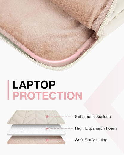 BAGSMART 13-14 inch Laptop Case with Handle, Puffy Padded Laptop Bag Sleeve for Women, Portable MacBook Air/Pro Case Compatible with Dell, HP, Lenovo, ASUS, Acer, Huawei Computer, Beige