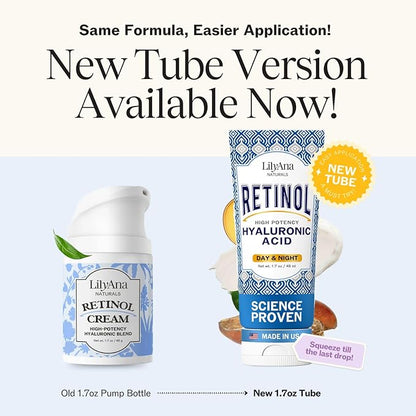 LilyAna Naturals Retinol Cream - Anti-Aging Moisturizer for Face & Neck, Made in USA, Wrinkle Reduction - 1.7oz, 2 Pack