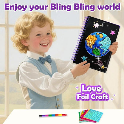FUNNYB&G Foil Art Craft for Kids - Christmas Crafts Gift Party Favors Stocking Stuffers for Kids Fun Art Supplies Creative Birthday Gift Travel Toys for Girls Boys 4 5 6 7 8 9 Years Old (Space)