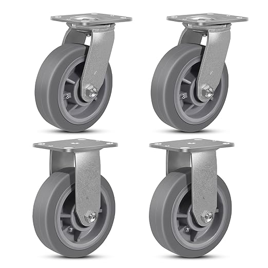 6"x2" Rubber Wheels (Flat Tread)- Heavy Duty Casters, Industrial Caster Wheels- Set of 4 with up to 4000 LB Capacity- Use for Dollies, Workbench(2 Swivel &2 Rigid)