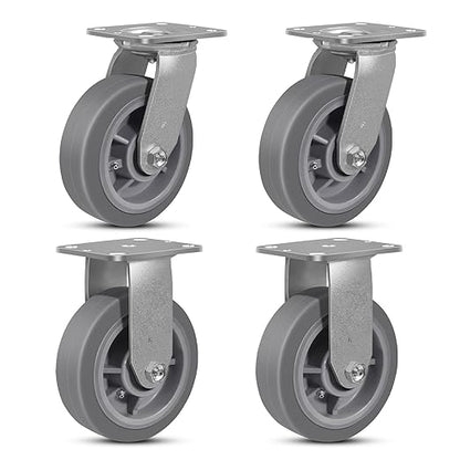 6"x2" Rubber Wheels (Flat Tread)- Heavy Duty Casters, Industrial Caster Wheels- Set of 4 with up to 4000 LB Capacity- Use for Dollies, Workbench(2 Swivel &2 Rigid)