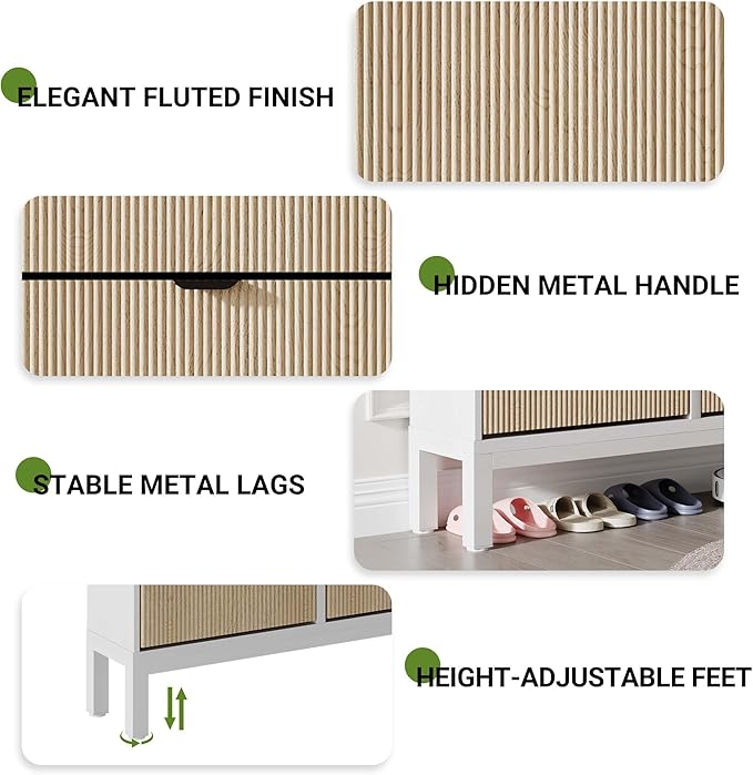 GAOMON Shoe Cabinet with 4 Flip Drawers, Entryway Cabinet with Adjustable Shelves, Accommodate 16 to 20 Pair of Shoes, Space-Saving Slim Shoe Cabinet for Entryway, Hallway, Front Door, White Oak