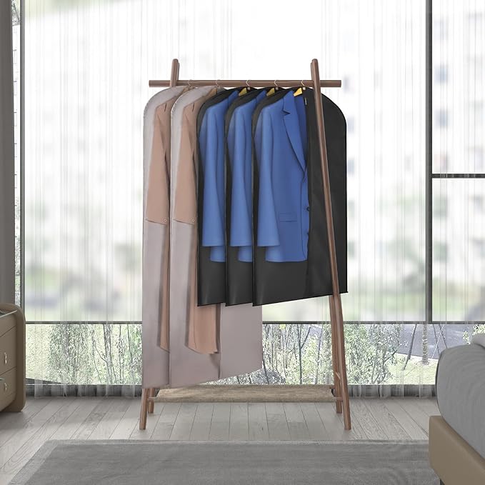 KEEGH 43" Garment Bags for Hanging Clothes, Suit Cover Bags for Men, Suit Bags for Closet Storage or Travel, Suit Protector Bag Clothes Cover for Suits Shirts Coat with Big Clear Window, 6 Pack, Black