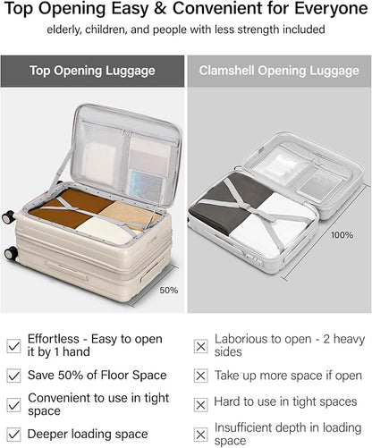 Hanke 26 Inch Expandable Luggage Top Opening Checked Bag Luggage Hard Shell Suitcases with Wheels Lightweight Travel Luggage Heavy Duty Luggage Suitcase with Lock for Woman Men-Ivory White