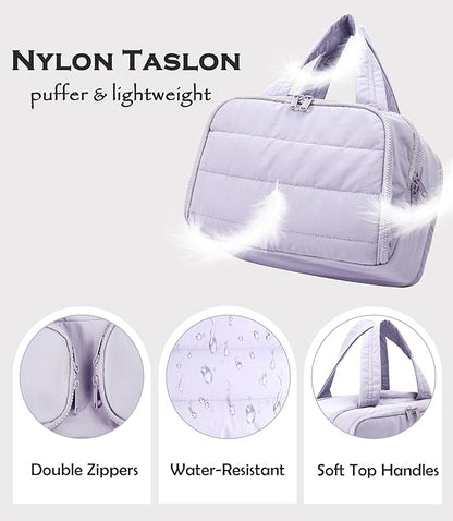Travel Toiletry Bag for Women, Large Wide-open Puffy Cosmetic Makeup Bag with Wet-Dry Separation, Multi-Pocket Organizer with Carry Handle for Toiletries, Cosmetics, Essentials, Light Purple