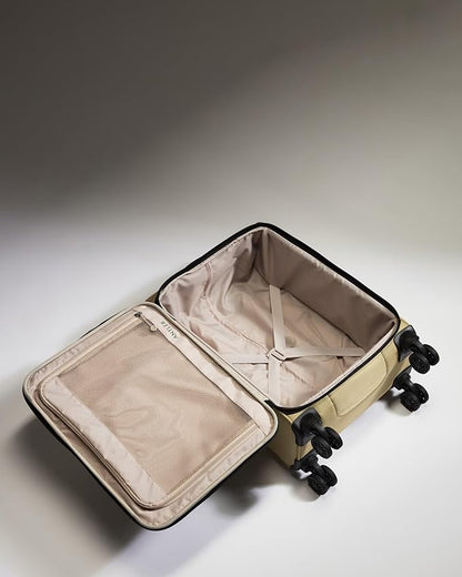ANTLER - Soft Stripe Carry On Luggage 22x14x9 Airline Approved - Cabin Suitcase with Expander, Adjustable Handle, 4 Spinner Wheels, Lightweight, TSA Lock - Recycled Polyester Luggage - Sand Yellow