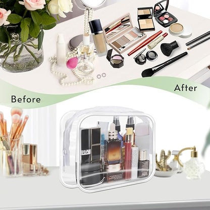 16 Pieces Clear Makeup Bags Bulk, TSA Approved Toiletry Bags Travel Pouch, Waterproof PVC Plastic Small Clear Cosmetic Bags with Zipper for Organizing (White Border)