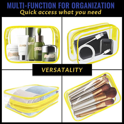 16 Pieces Clear Makeup Bag PVC Zippered Clear Toiletry Carry Pouch Portable Cosmetics Bag Waterproof Makeup Bag Vinyl Plastic Organizer Case for Travel Vacation Bathroom (Yellow-M)