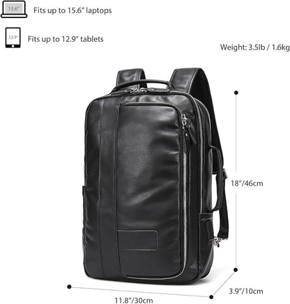 LANNSYNE Vegetable Tanned Leather Backpack for men, Expandable Leather Backpack Fits 15.6 Laptop, Tote Shoulder Travel Bag Rucksack