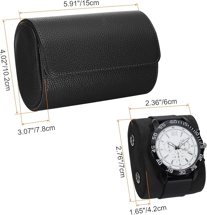HARFINGTON Watch Roll Travel Case 2 Slot Portable Leather Watch Case for Men and Women, Watches Storage Organizer with Removable Pillow for Traveling, Display, Textured Black