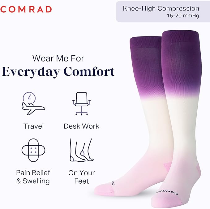 Comrad Nylon Knee High Socks - 15-20mmHg Graduated Compression Socks - Soft & Breathable Support Unisex Socks