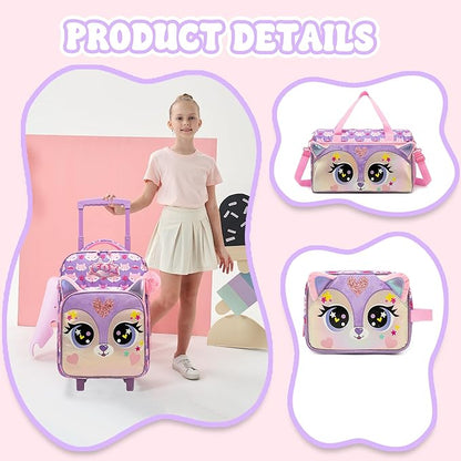 Girls Luggage with Wheels Suitcases Kids Travel Softside Suitcases 16" Carry on Suitcase with Duffle Bag Luggage Sets Airline Approved