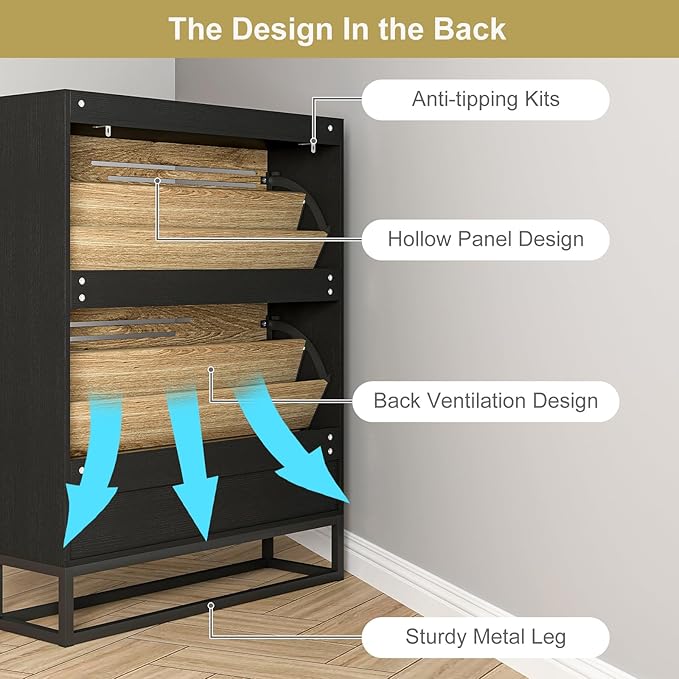 Spaco Shoe Cabinet for Entryway,Narrow Shoe Storage Cabinet with 2 Flip Drawers,Slim Hidden Shoe Rack Organizer with Metal Leg for Hallway