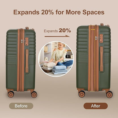 Romswi 3 Piece Luggage Sets, Expandable PC+ABS Hardshell Suitcase Set with TSA Lock YKK Zipper and Dual Spinner Wheels, Large Checked Travel Suitcases, 22/26/30 Inch, Olive Green