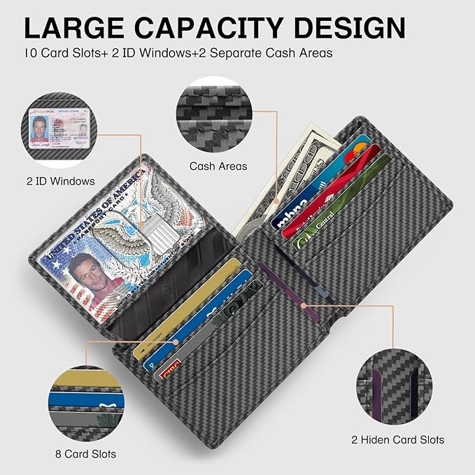 Zitahli Wallet for Men 12 Card Holder Slim Rfid Leather 2 ID Window Wallets With Gift Box Men's Accessories