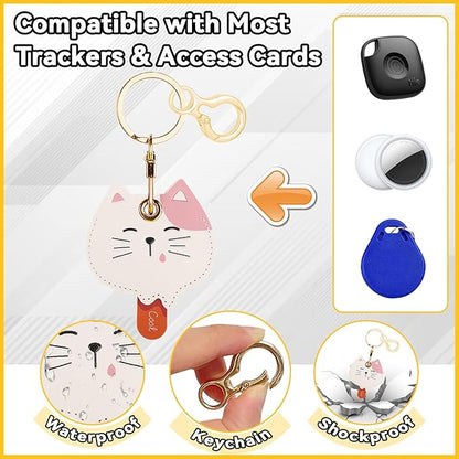 Leather Keychain for Airtag, Cute Protective Keychain Holder Compatible with Apple Air Tag,GPS Item Tracker Case Cover for Keys,Bags,Pets,Luggage(Cat)