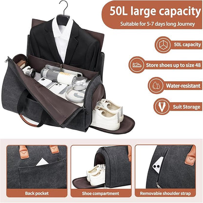 Convertible Garment Duffel Bag, Carry on Garment Bag for Travel Canvas Mens Suit Bag 2 in 1 Foldable Garment Bag with Shoulder Strap Weekender Bag with Shoe Pouch