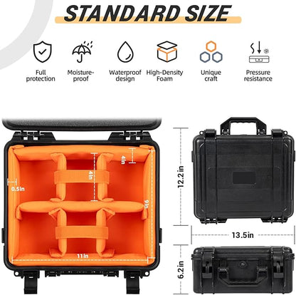 Protective Camera Case 11 X 9 X 5.7 Inch Shockproof Water-resistant with Adjustable Dividers (Can hold cameras, pistols, gear, equipment)