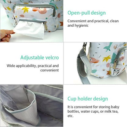 Universal Stroller Organizer with Cup Holder, Animal Patterns Stroller Bag Caddy Organizer, Large Capacity Stroller Caddy with Detachable Shoulder Strap