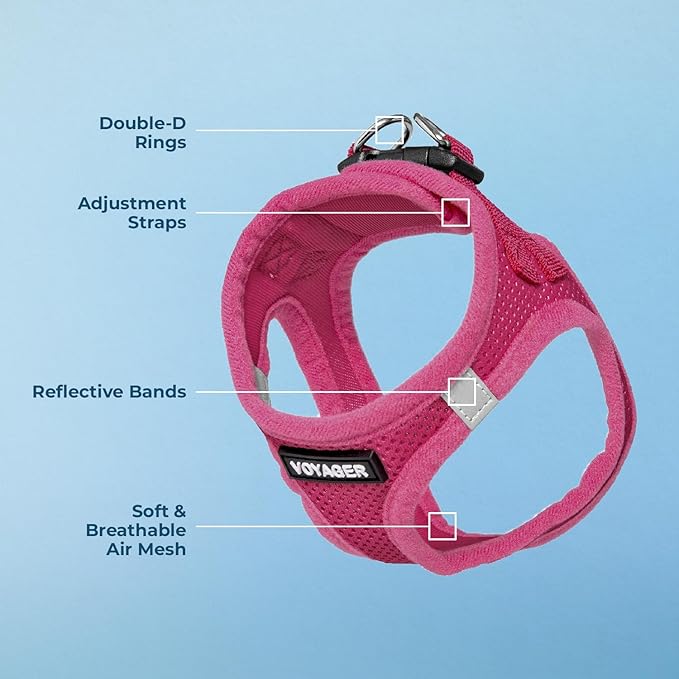 Best Pet Supplies Voyager Step-in Air Harness - All Weather Mesh, Reflective, No Pull Harness for Dogs, Cats - Secure with Hook & Loop Fastener, Buckle, Double D-Rings - Fuchsia, M