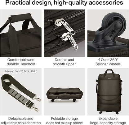 Hanke Suitcases with Wheels Expandable Foldable Luggage Bag Suitcase Collapsible Rolling Travel Bag Duffel Bag for Men Women Lightweight Suitcases without Telescoping Handle, Coffee