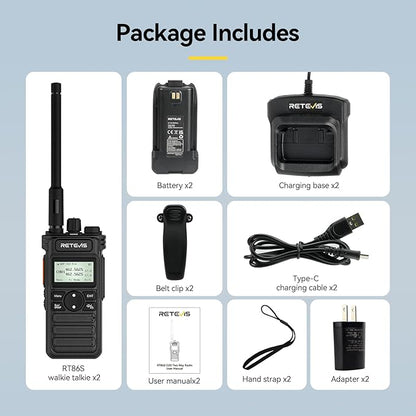 Retevis RT86S 2 Way Radio Long Range, High Power Walkie Talkie with LCD Screen, GMRS Two Way Radio with 2600mAh, NOAA, for Camping Off-Road Hunting(2 Pack)
