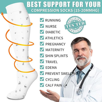 BLUEENJOY Copper Compression Socks for Women & Men (6 pairs) - Best Support for Nurses, Running, Hiking, Recovery