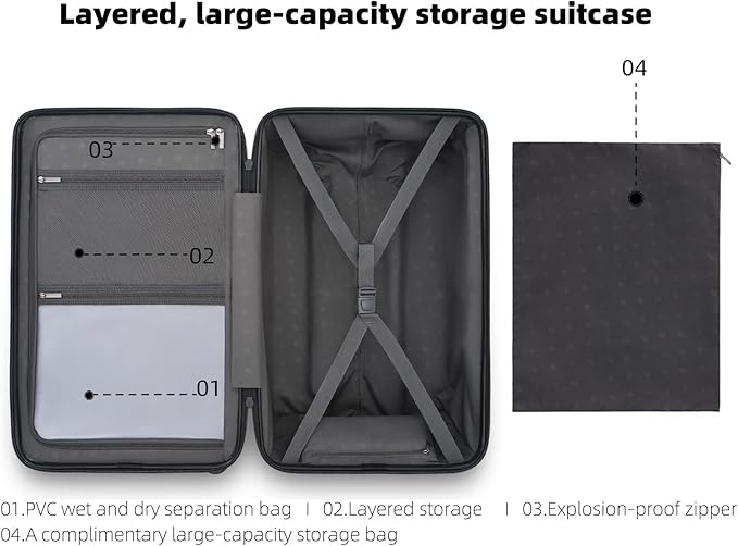 NINETYGO Trunk Luggage 26 Inch, Medium Checked Luggage with Double Spinner Wheels, Anti-Burst Zipper, Hard Case PC Suitcase, Lightweight Travel Luggage, TSA Approved (Onyx Black, Hudson)